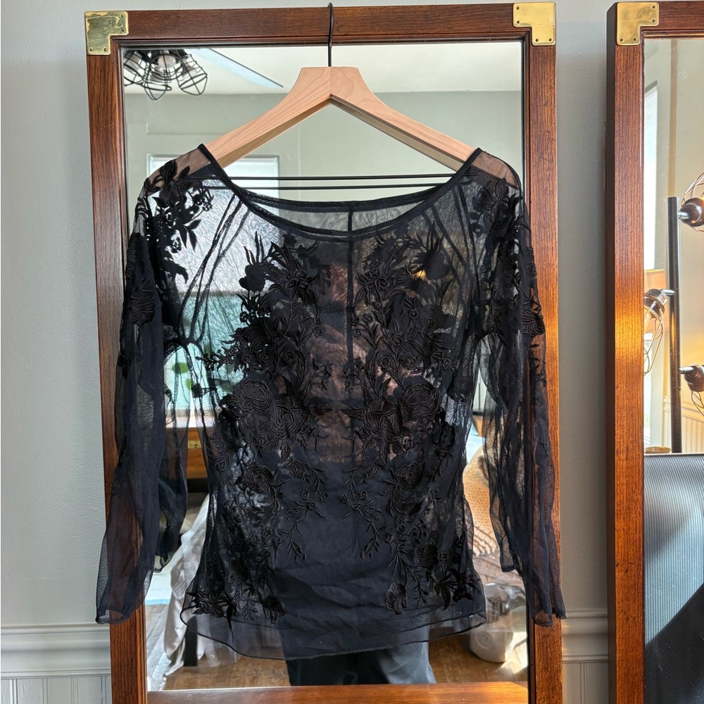 Free People Black Sheer Floral Crop Top - Picture 1 of 1